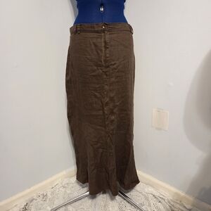 Chocolate Brown French Linen Midi Skirt Size 42